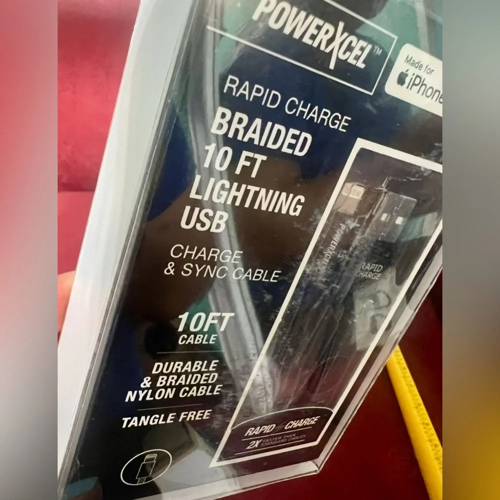👑✅PRICE FIRM✅ PowerXcel Black Rapid Charge 10 FT Lightning USB Cable. Brand New!